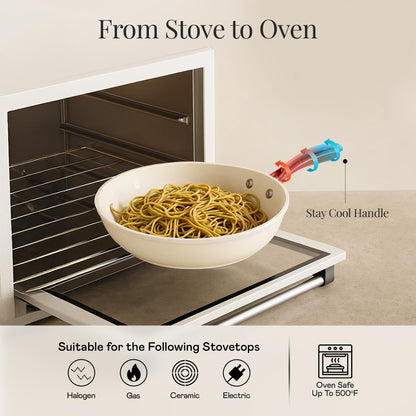 Gotham Steel 15 Pc Ceramic Cookware Set, Ceramic Pots and Pans Set Non Stick with Cooking Utensils and Steamer, Non Toxic PFOA PFOS Free, Premium Gold Stay Cool Handles, Oven & Dishwasher Safe