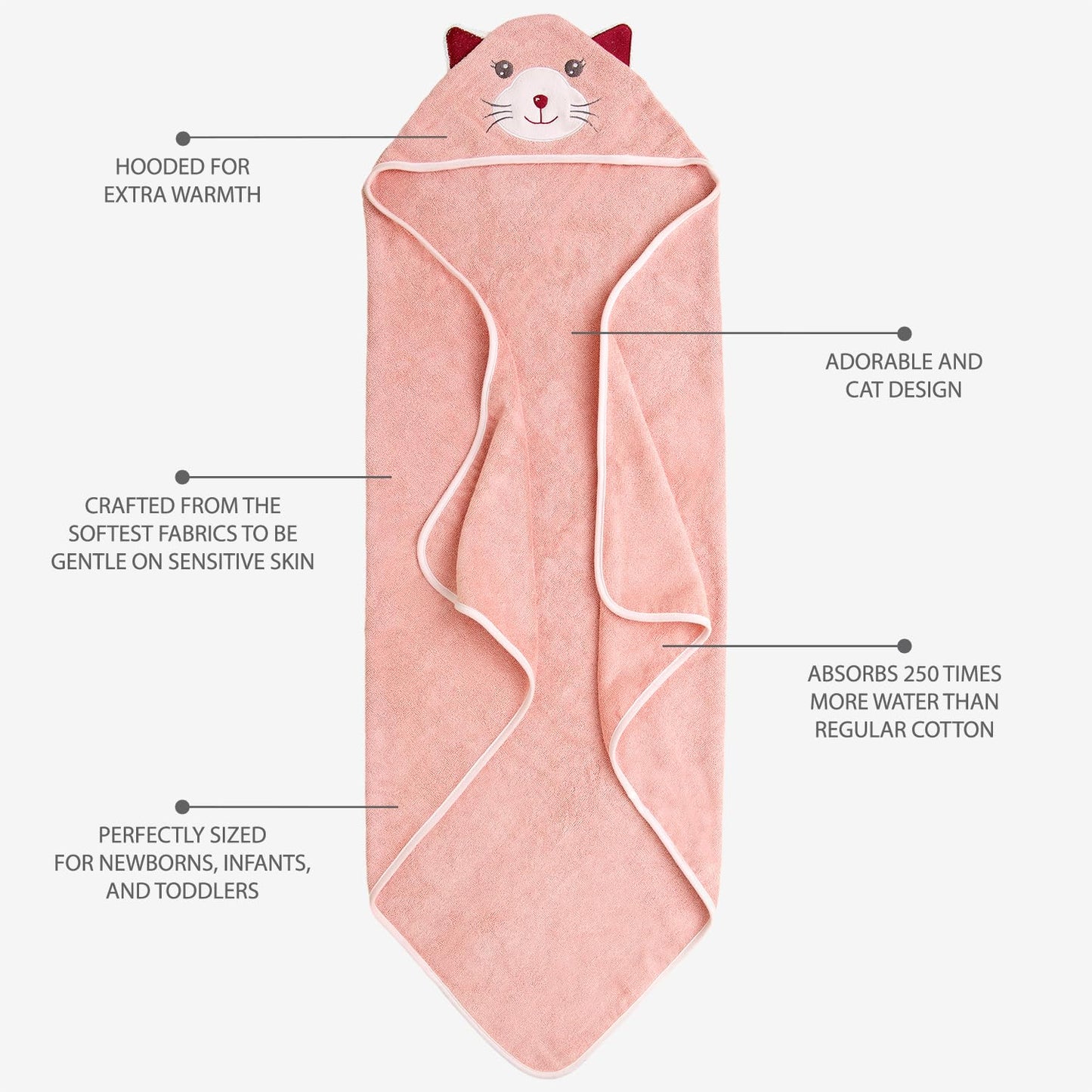 MINIBOO Hooded Baby Towels for Newborn & Toddler - Super Soft Baby Bath Towels with Hood, Highly Absorbent Viscose Made from Bamboo Hooded Towel for Girls, Newborn Essentials.