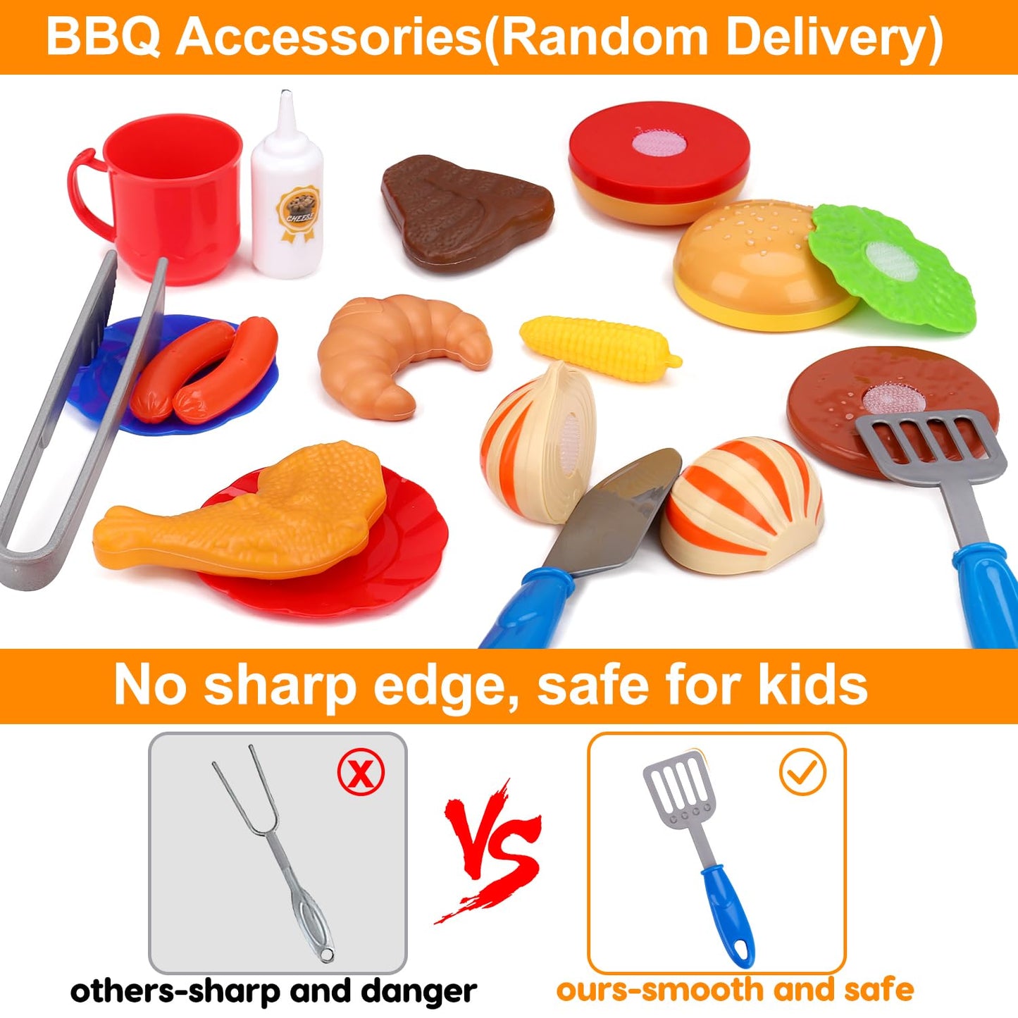 Kids Grill Playset Kitchen Toys with Apron Hat for Cooking Food Smoke Light Outdoor Pretend Play Accessories BBQ Outside Camping Barbecue Toddler Boy Toy 2 3 4 5 Year Old 4-8 Birthday Gift Valentine
