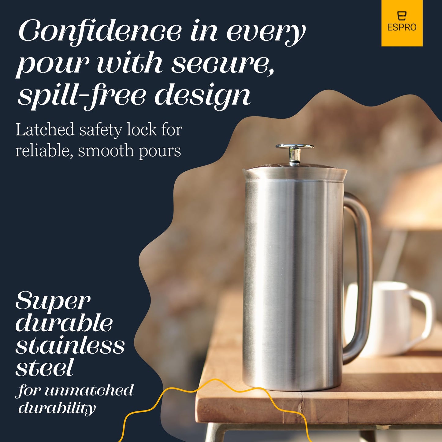 ESPRO P7 French Press Coffee Maker - Double-Walled Stainless Steel Insulated with Micro-Filter, 18 Oz, Brushed Stainless Steel