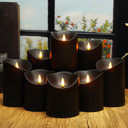 Nimiko Flameless Candles with Remote, Battery Operated Flickering Flameless Candles, LED Candles with Timer 2/4/6/8H, with Realistic LED Candles Set of 9 (D3 x H 3" 4" 5" 6" 7") (Black)