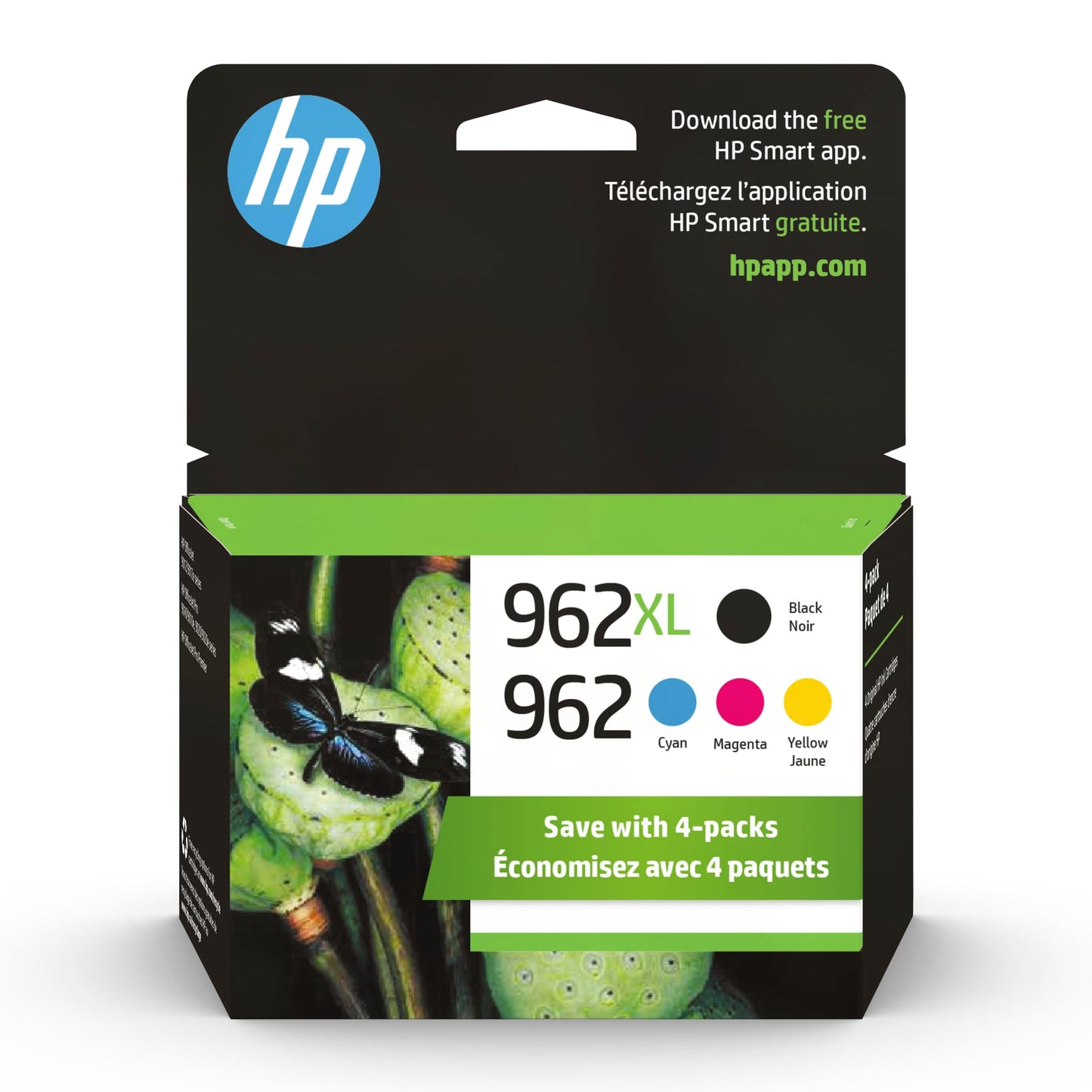 Original HP 962 Cyan, Magenta, Yellow / 962XL Black Ink Cartridges (4-Pack) | Works with HP OfficeJet 9010 Series, HP OfficeJet Pro 9010, 9020 Series