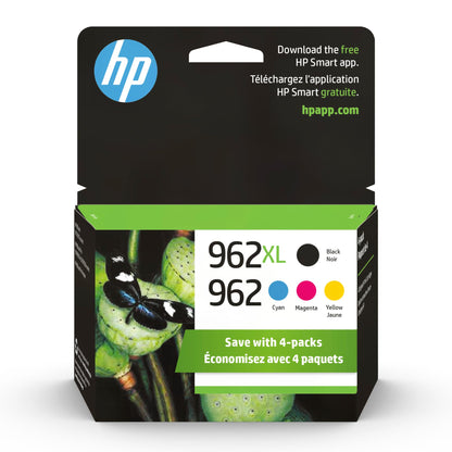 Original HP 962 Cyan, Magenta, Yellow / 962XL Black Ink Cartridges (4-Pack) | Works with HP OfficeJet 9010 Series, HP OfficeJet Pro 9010, 9020 Series
