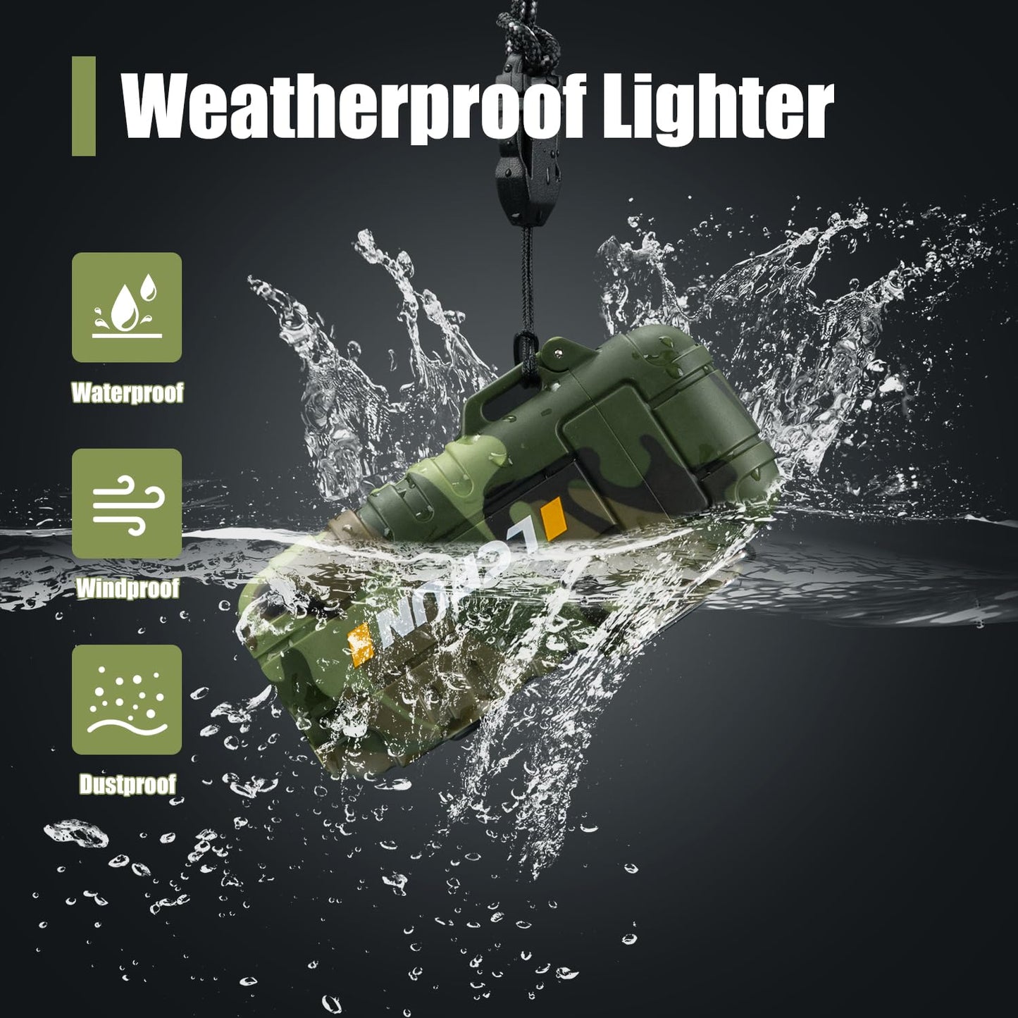 LcFun Electric Lighter USB Rechargeable Arc Lighters Windproof Plasma Lighters with LED Battery Display, Waterproof Electronic Flashlight Lighter with Lanyard for Camping, Survival Tactical Gear