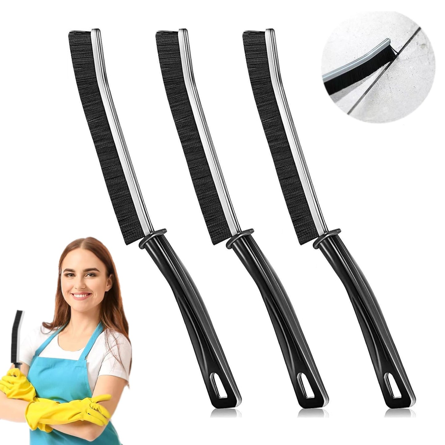 Hiyniaz 3Pcs Crevice Cleaning Brush Tool Grout Brush Cleaning Supplies, Home Essentials Bathroom Multifunctional Gap Scrub Hard Bristle Brushes for Household Use (Black Cleaning Brush)
