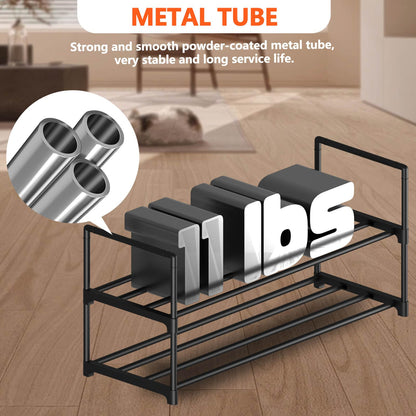 Hsscblet 2 Tier Metal Shoe Rack,Adjustable Shoe Shelf Storage Organizer,Stackable Boot & Shoe Storage,for Entryway,Hallway,Closet,Black
