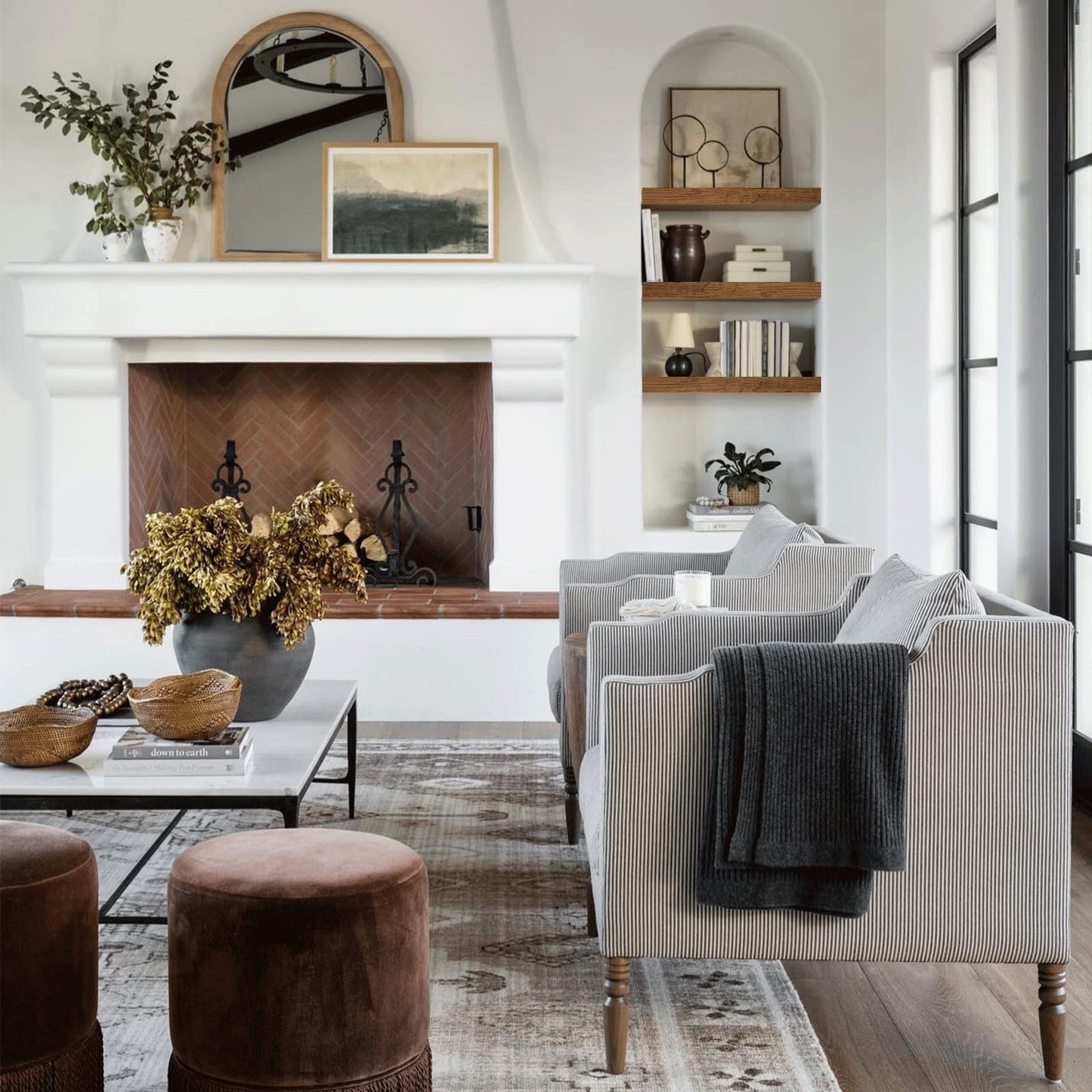 QEEIG Bathroom Floating Shelves for Wall Mounted Shelf Over Toilet Farmhouse Home Decor Display Shelving Small 16 inch Set of 2, Rustic Brown (008-40BN)