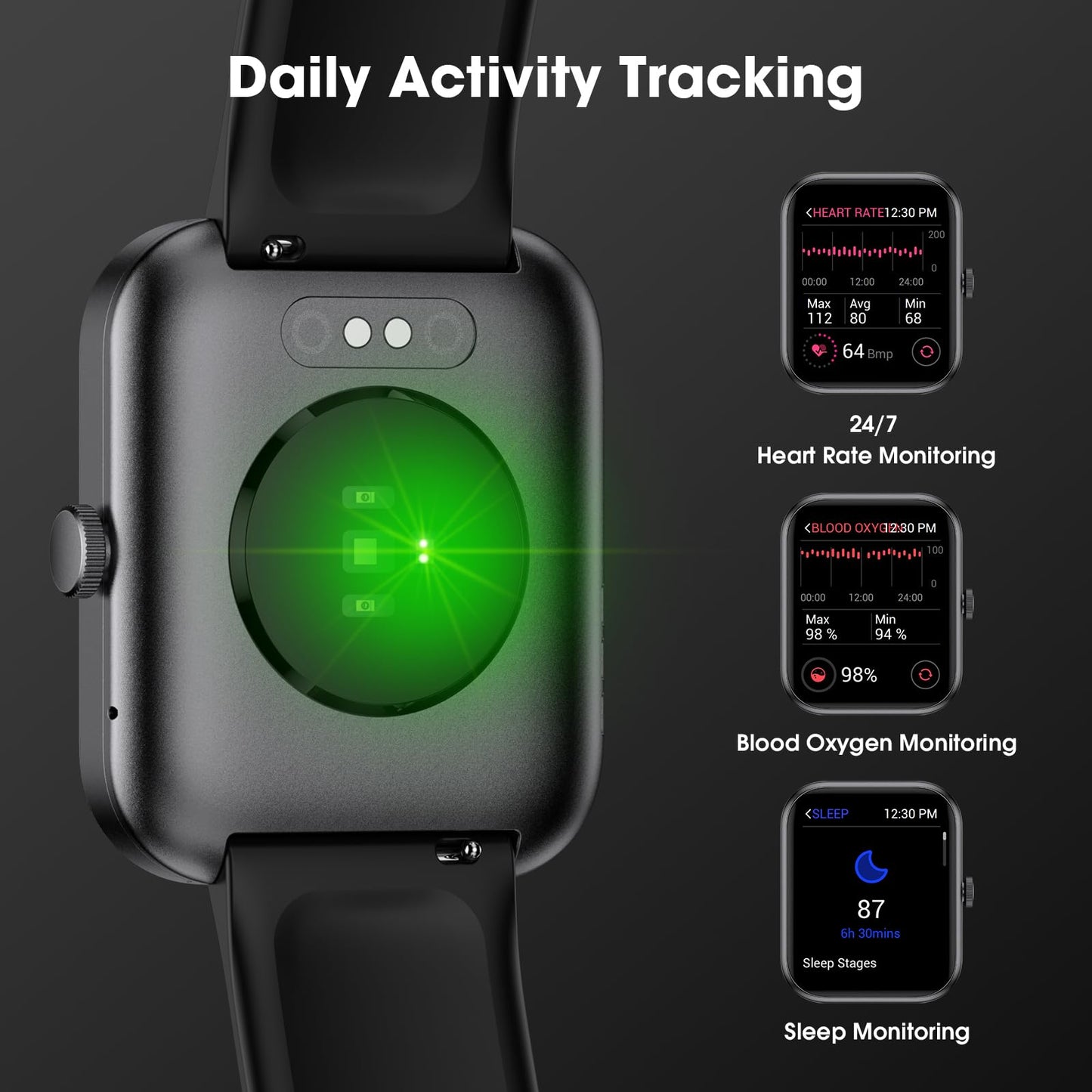 Imzuc Fitness Tracker Watch, Step Tracker with Heart Rate, Blood Oxygen Sleep Monitor, IP68 Waterproof Pedometer, Step Calorie Counter, Health Fitness Watch for Sports, Activity Tracker for Women Men