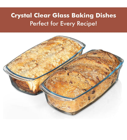 Razab LARGE 7.6 Cups/1800 ML/1.9 Qt Glass Loaf Pan with Lids (Set of 2) - Meatloaf Pan BPA free Airtight Lids Grip Handle Easy Carry, Microwave and Oven Safe - Loaf Pans For Baking Bread, Cakes