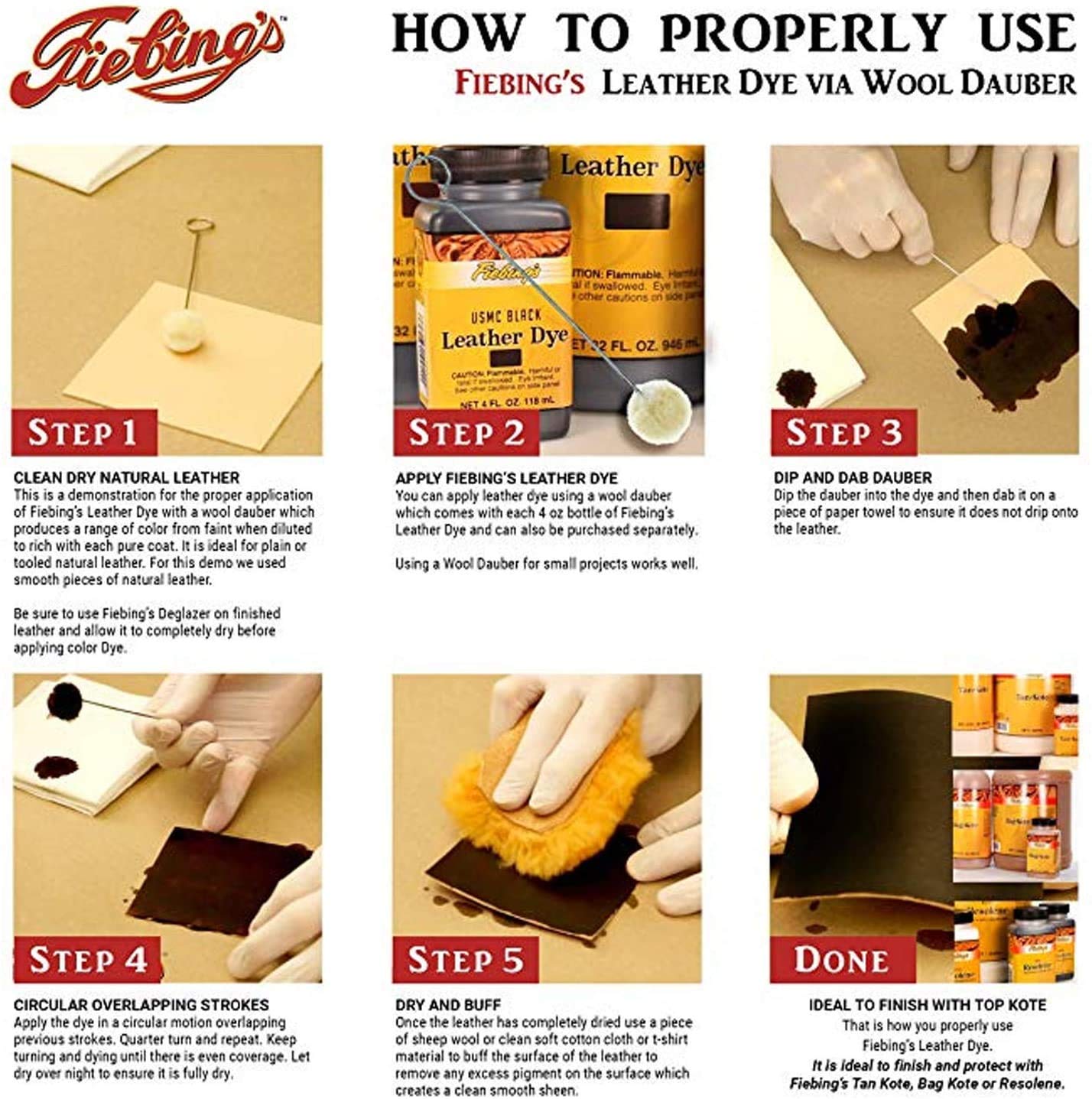 Fiebing's Leather Dye (4 Fl Oz, Turquoise) - Alcohol-Based, Penetrating, Permanent Dye for Shoes, Boots, Belts, Bags, Furniture - Includes Wool Dauber Applicator - Recolor & Restore Leathercraft