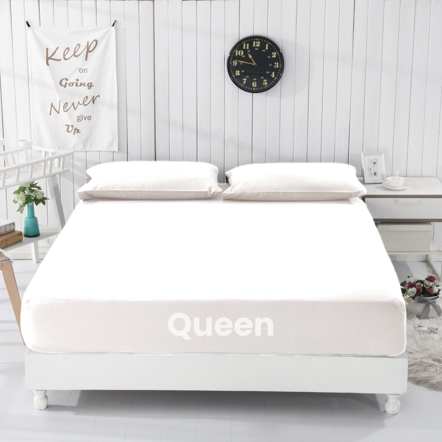 GLUYOHEY Grounding Fitted Sheets, Queen Size, 90% Organic Cotton + 10% Pure Silver Fiber, Earthing Bed Sheet with Connect Cord, Conductive Grounding Sheet for Better Sleep, Off White