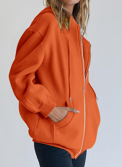 PRETTYGARDEN Women's 2025 Zip Up Y2K Hoodies Casual Long Sleeve Sweatshirts Fall Spring Track Jackets with Pockets (Orange,X-Large)