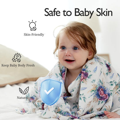 Momcozy Softness Upgrade Muslin Swaddle Blankets, Vivid Flower+Solid Purple Neutral Matching, 2 Pack Breathable 2-Layer Gauze Large 47'' x 47'' Swaddling Blanket Wraps for Newborn Baby Boys Girls