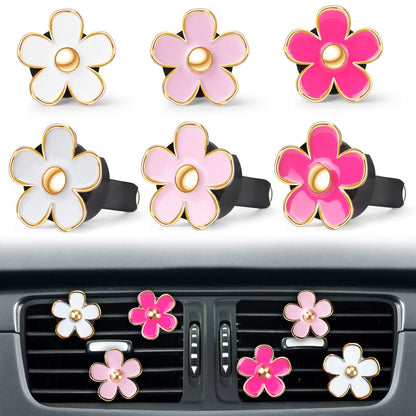 Pink Car Accessories for Women Teen Girls 6PCS Cute Auto Scent Air Fresheners Vent Clips Girly Daisy Flower Decorations Interior Aesthetic Things Cars Perfume Decor Stuff Christmas Gifts for Her Mom