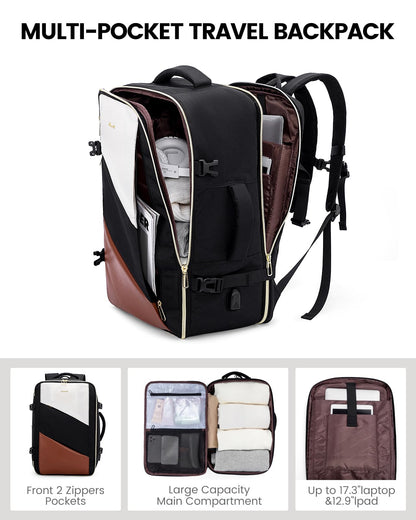 LOVEVOOK Carry on Travel Backpack, Large 40L for Men & Women Flight Approved with USB Charging Port&3 Packing Cubes, Large Suitcase Water Resistant Luggage Daypack Busi, Beige-Black