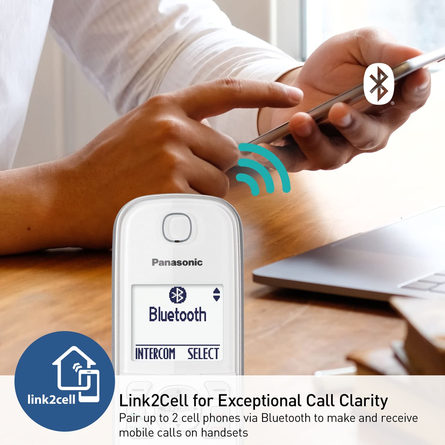 Panasonic Cordless Phone with Answering Machine, Link2Cell Bluetooth, Voice Assistant and Advanced Call Blocking, Expandable System with 4 Handsets - KX-TGD864W (White)