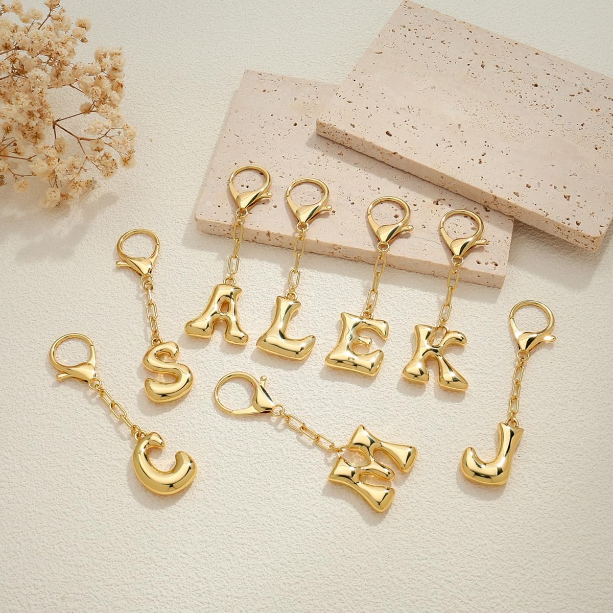 LILIE&WHITE Gold Keychain For Women With Letter Charm Gold Bag Charm Handbag Key Pendant Fashion Alphabet A Keychain Accessories Charms Jewelry Gift