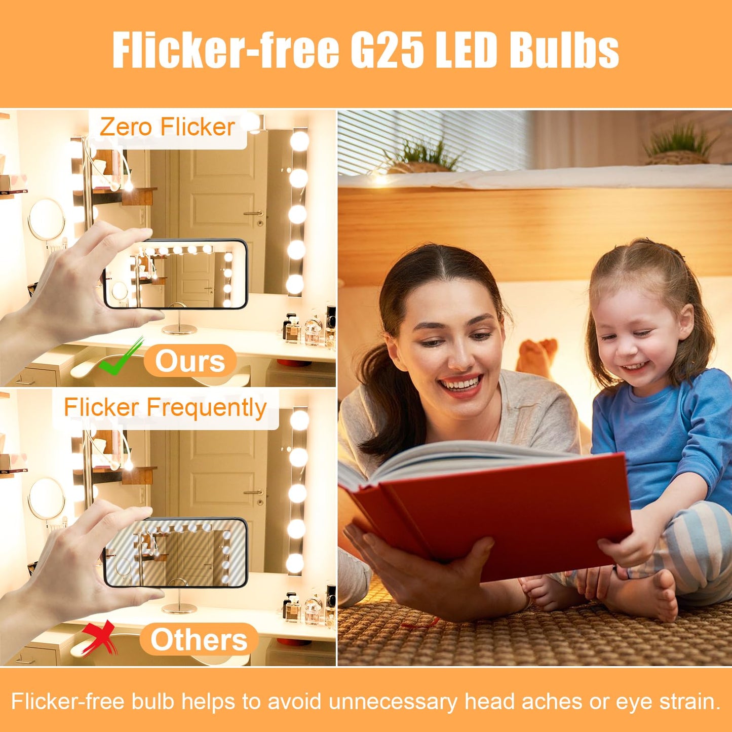 hansang G25 LED Globe Light Bulbs, Bathroom Vanity Light Bulbs E26 Base Warm White 2700K for Bedroom Makeup Mirror Lights, 60W Equivalent(5W), 500LM Non-dimmable,4Pack