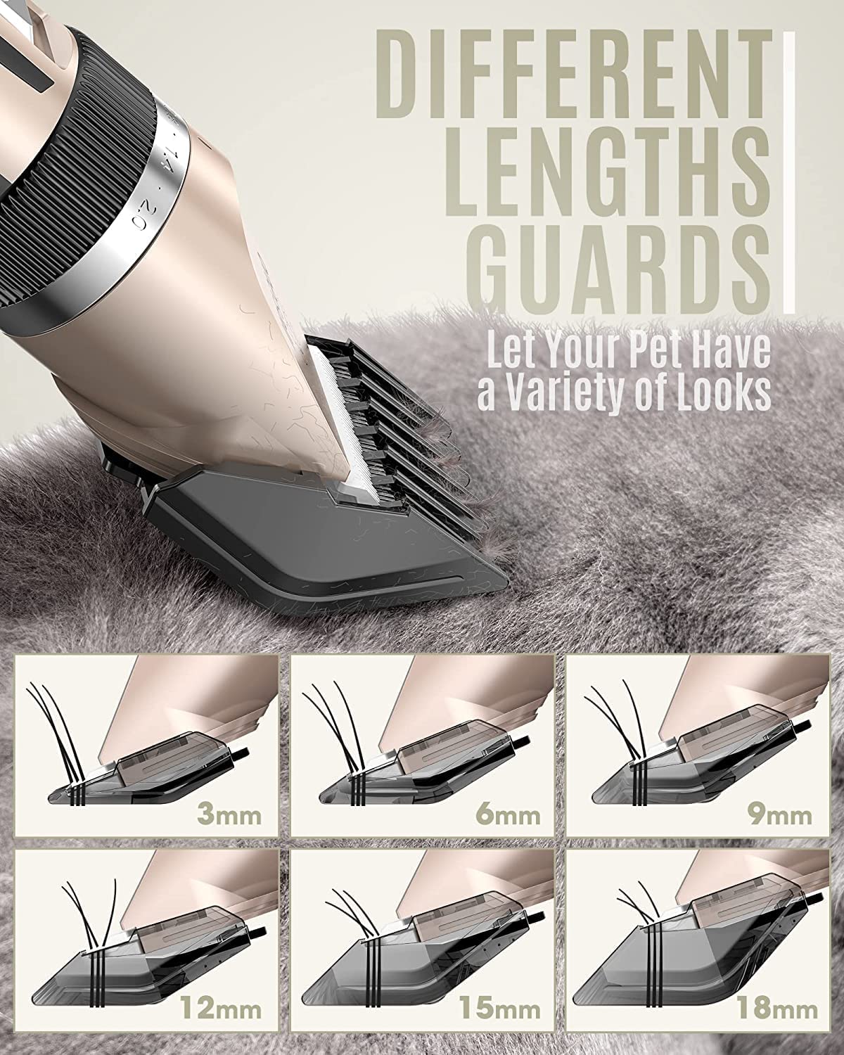 oneisall Dog Clipper Low Noise, Dog Grooming Kit with Rechargeable, Dog Shaver Cordless Electric Quiet Hair Clipper Set for Dog Cats Pets（Gold）