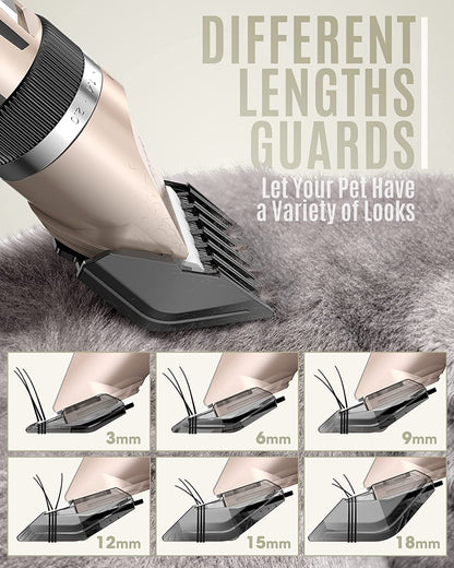 oneisall Dog Clipper Low Noise, Dog Grooming Kit with Rechargeable, Dog Shaver Cordless Electric Quiet Hair Clipper Set for Dog Cats Pets（Gold）