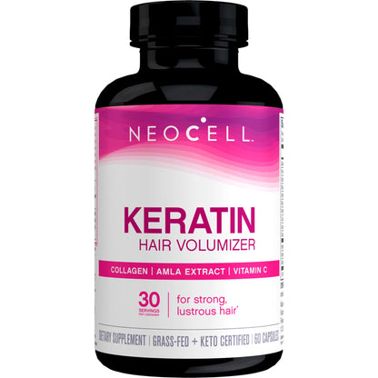 NeoCell Keratin Hair Volumizer With Collagen, Amla Extract and Vitamin C, Hair and Skin Supplement, Capsule, 60 Count, 1 Bottle
