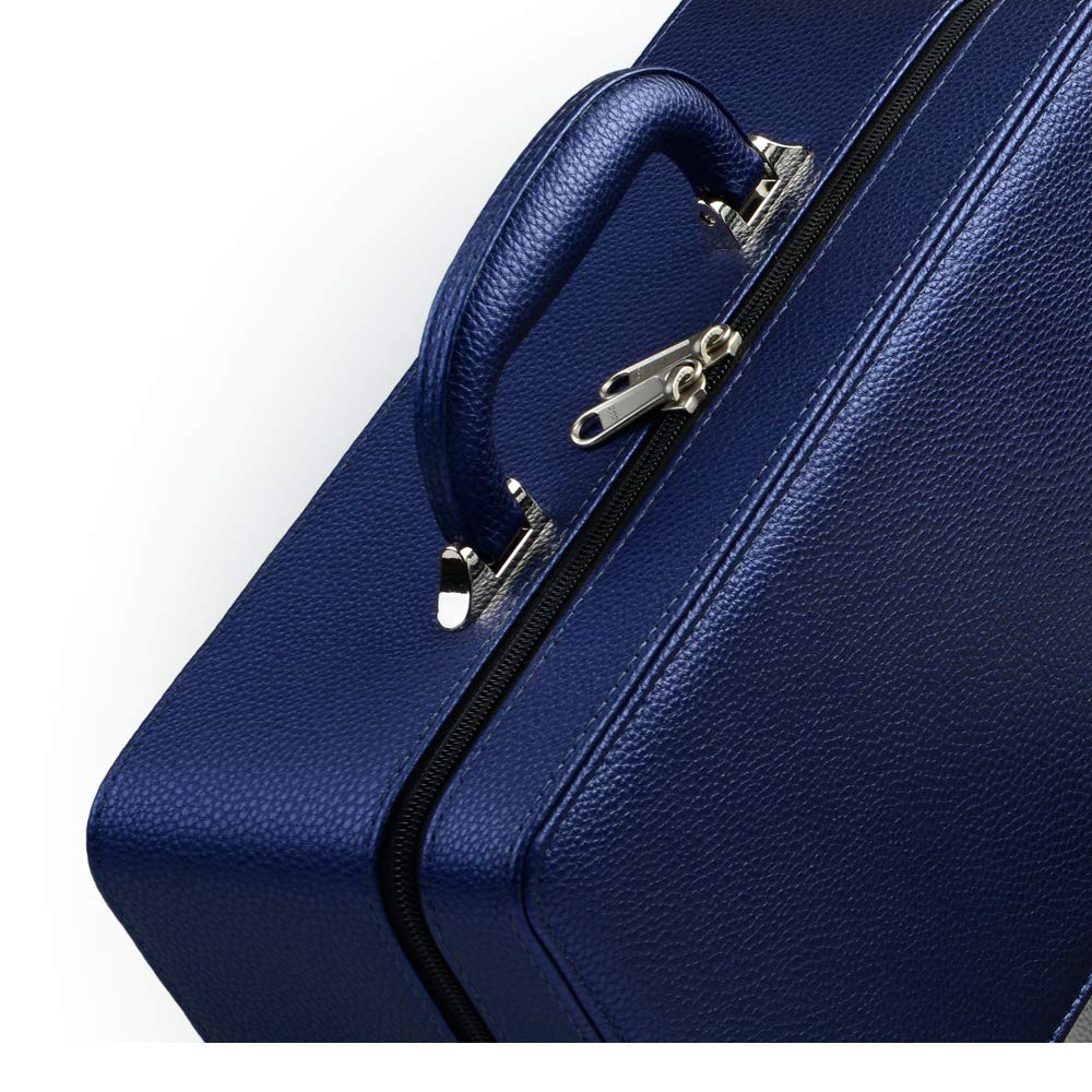 Oirlv Blue Leather Jewelry Box Handmade Travel Jewelry Organizer Storage Case Holder For Girl Lady Earring,Ring,Necklace,Pendant,Watch,Bracelet.(3 layers)