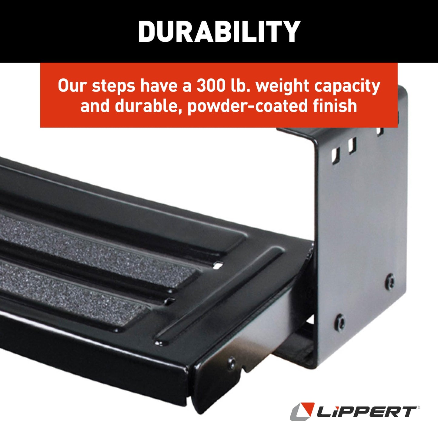 Lippert Components Radius 24" Single Manual RV Step Assembly, 300 lbs. Anti-Slip Steps, Compact One-Hand Expand or Collapse, Black Powder Coat, Travel Trailers, 5th Wheels, Campers - 432678