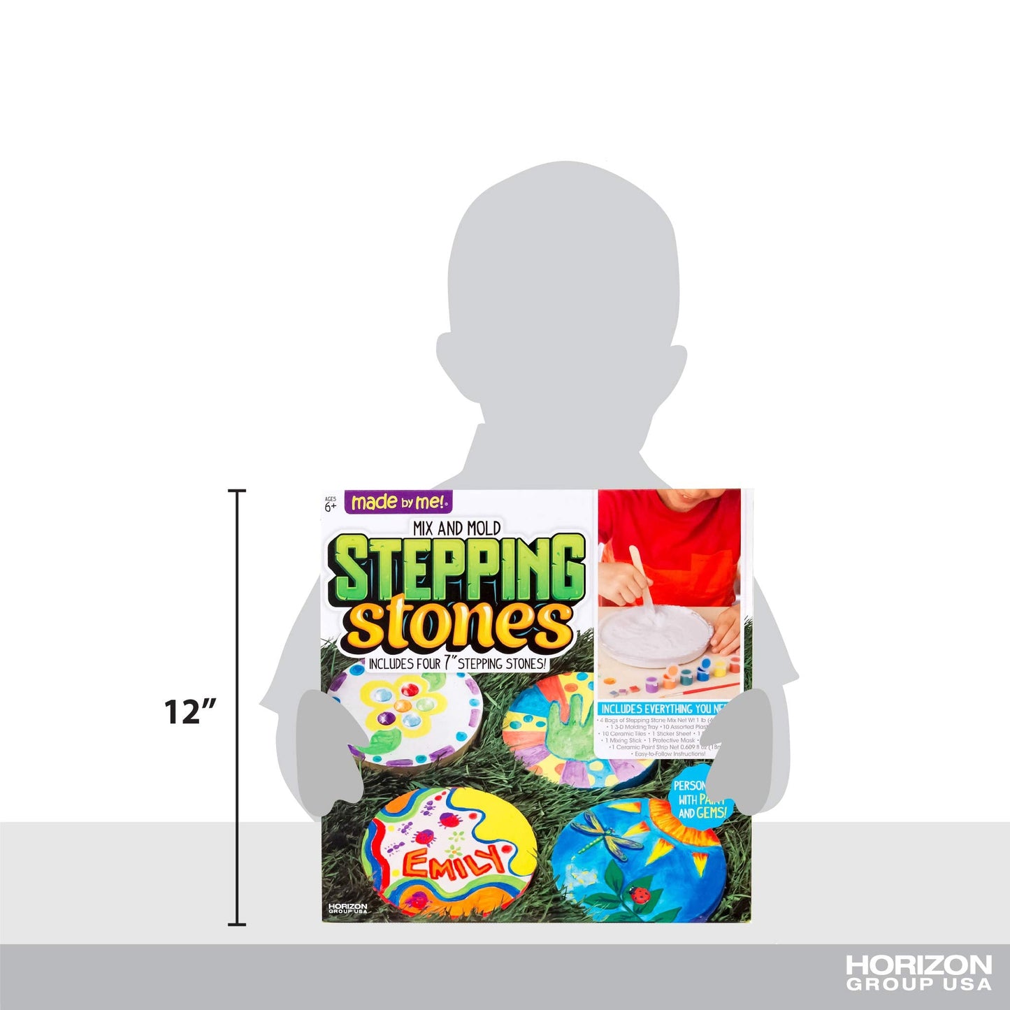 Made By Me Mix & Mold Your Own & Make 4 DIY Personalized Stepping Stones, Great Spring & Summer Weekend Activity, Perfect Keepsake, Birthday Party Idea for Kids Ages 5, 6, 7, 8, 9, Multicolor
