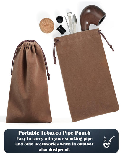 Joyoldelf Tobacco Pipe Set, Short Handle Curved Smoking Pipe with Foldable Pipe Stand Holder, Pipe Starter Kit for Beginner with Gift Box and Accessories