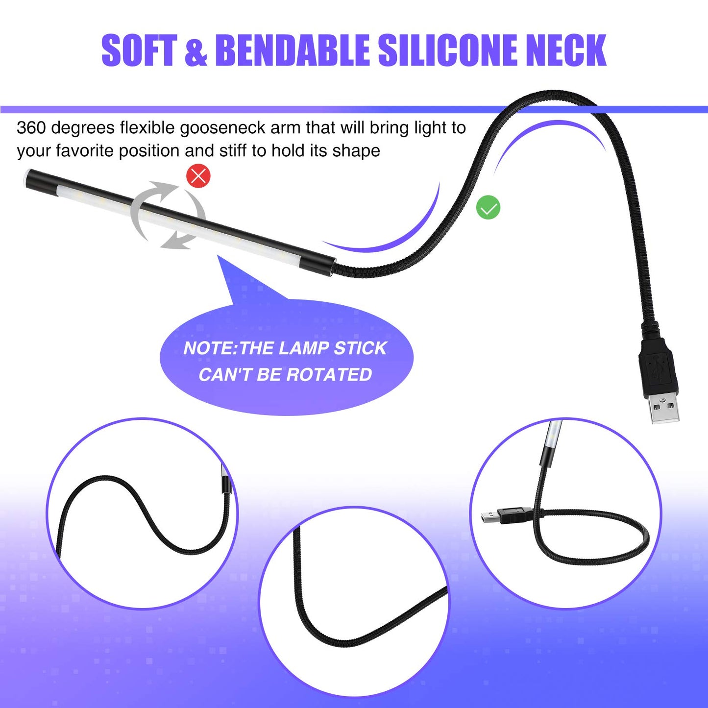 Mudder 2 Pieces USB LED Light for Laptop Keyboard Light Gooseneck Computer Lamp Flexible Stick Dimmable LED Lamp Touch Switch for Reading Book(Black, Silver)