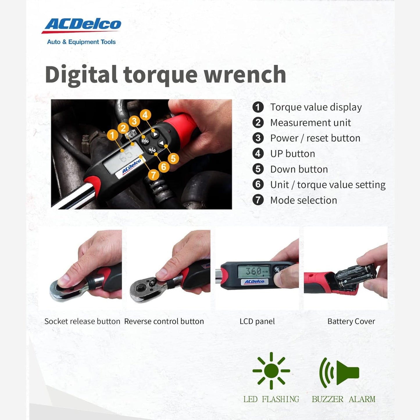 ACDelco ARM601-34 3/8” & ½” Heavy Duty Digital Torque Wrench Combo Kit with Buzzer and LED Flash Notification – ISO 6789 Standards with Certificate of Calibration