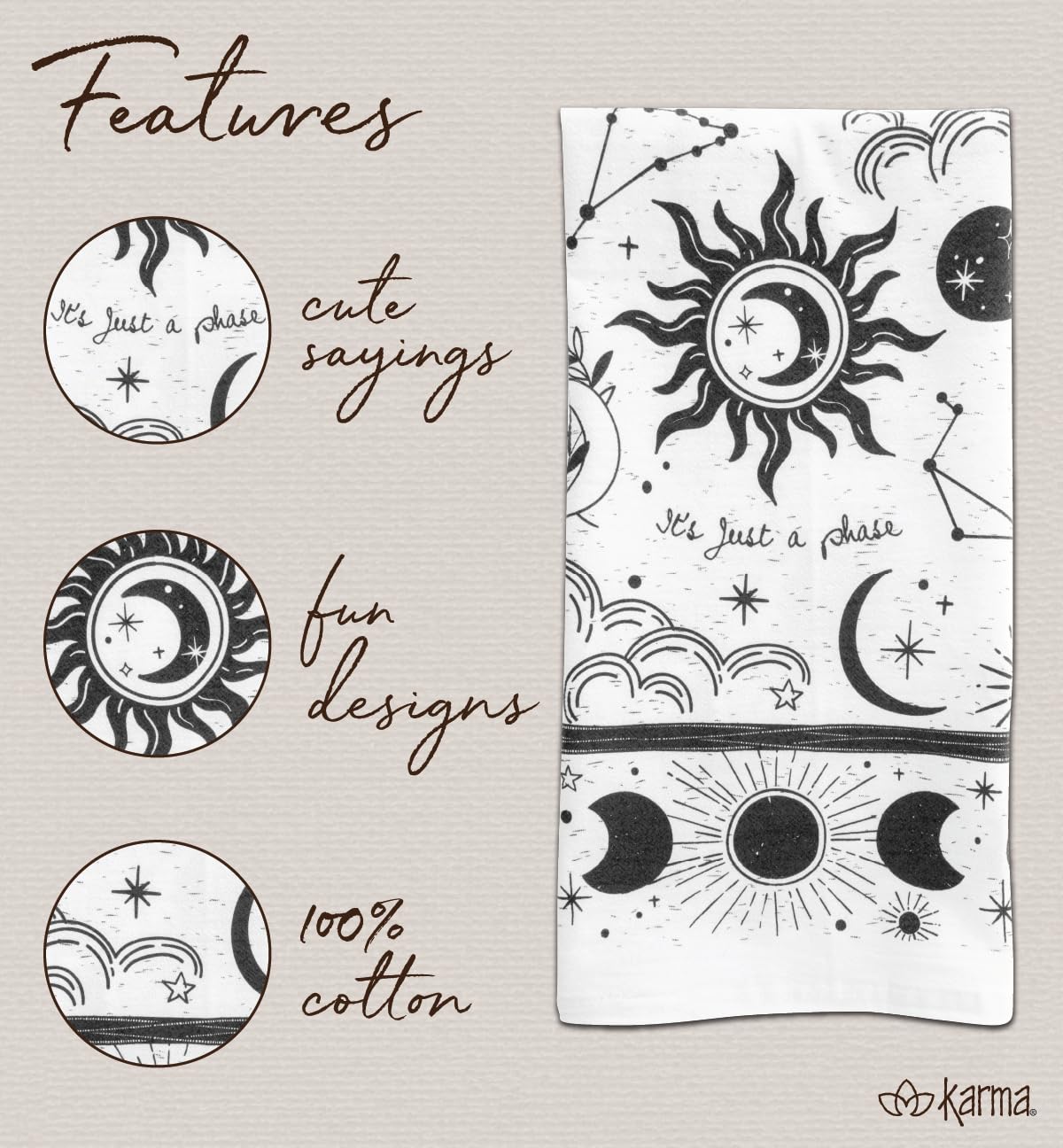 Karma Boho Tea Towels Cat 18" x 22"