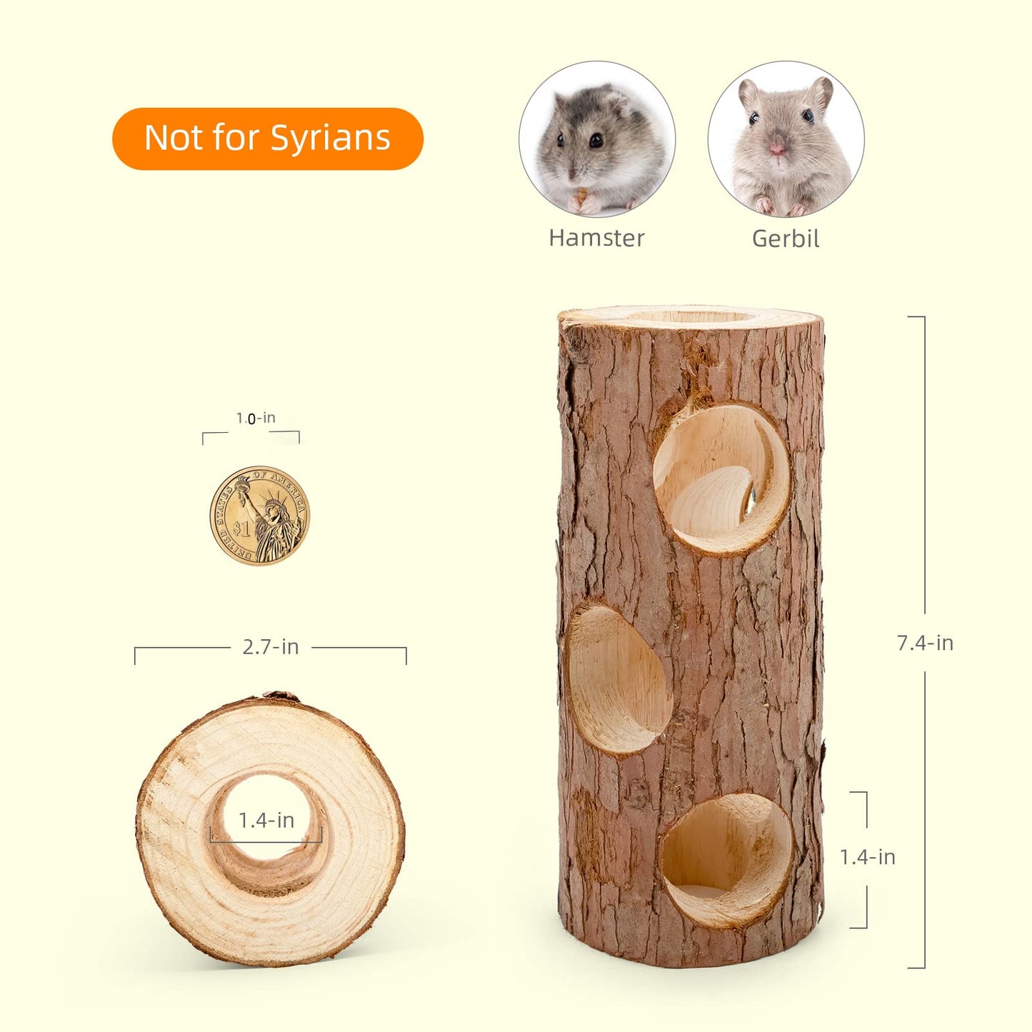 Niteangel Natural Wooden Hamster Mouse Tunnel Tube Toy Forest Hollow Tree Trunk