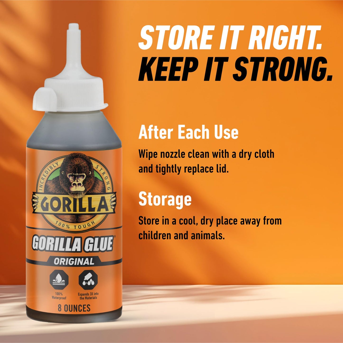 Gorilla Original Gorilla Glue, Brown, Waterproof Polyurethane Glue, 8 Ounce (Pack of 1) - Expands Into Materials, All Purpose