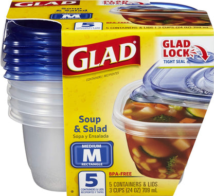 Glad Food Storage Containers, 24 oz, 5 Count