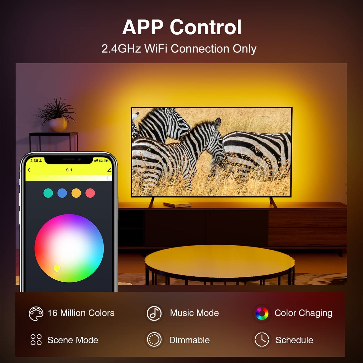 GHome Smart SL1 TV LED Backlight, Smart WiFi Strip Light Compatible with Alexa and Google Home, App Control, Music Sync 16 Million Rgb Red Green Blue 9.2Ft ST1-B