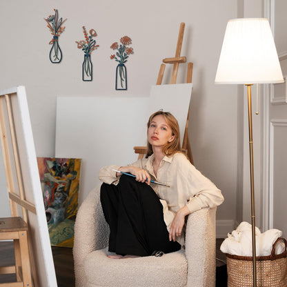 Pigort 3 Pieces Metal Flowers Wall Arts - Rustic Farmhouse Decor Minimalist Flower Wall Decors for Living room Bathroom Bedroom Dining Room-Housewarming Gifts