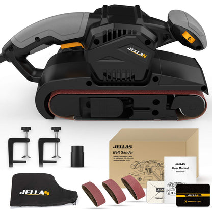 Jellas 7Amp Belt Sander 3 × 21-Inch with Dust Bag, Bench Sander with Variable-speed Control, 2 in 1 Vacuum Adapter, 10 Feet (3 Meters) Length Power Cord - BS750