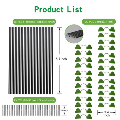 Garden Hoops Grow Tunnel, 6 Sets of 7FT Greenhouse Hoops for Raised Beds, Rust-Proof Fiberglass Frame for Garden Netting, Small Greenhouse Kit, Shade Cloth, Plant Row Covers, 30pcs