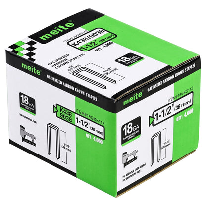 meite 18 Gauge 1/4-Inch Narrow Crown Staples, 1-1/2-Inch Length Galvanized Staples for Heavy Duty and Upholstery (4,000 Counts)