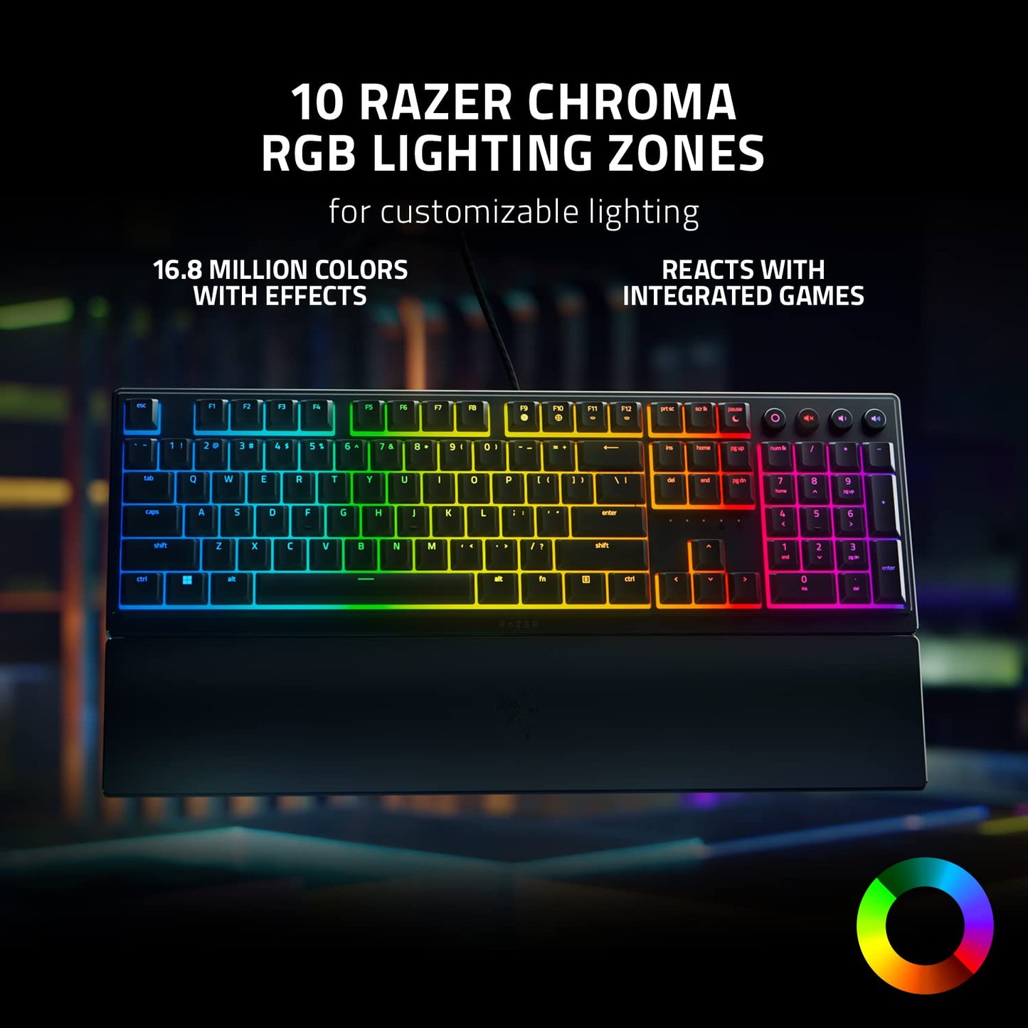 Razer Ornata V3 Gaming Keyboard: Low Profile Keys - Mecha Membrane Switches - UV Coated Keycaps - Backlit Media Keys - 10 Zone RGB Lighting - Spill Resistant - Magnetic Wrist Wrest - Snap Tap