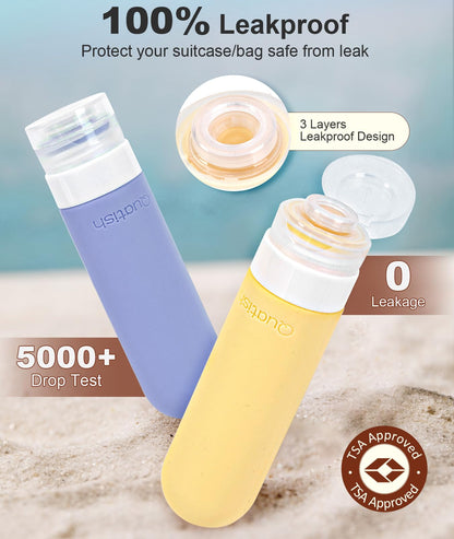 Quatish Travel Bottles for Toiletries 6 Pack, Original Patented Leakproof 3 oz Tsa Approved Travel Size Containers, BPA Free Silicone Shampoo and Conditioner Bottles, Camping Essentials