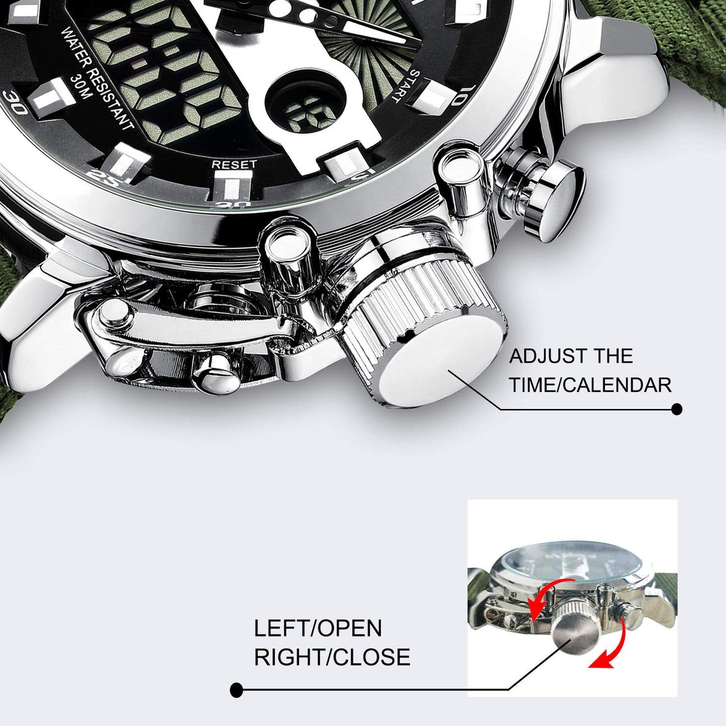 MEGALITH Mens Watches with Leather Waterproof Digital Military Sport Tactical Multifunction Heavy Duty Led Silver Watch for Men, Alarm Stopwatch