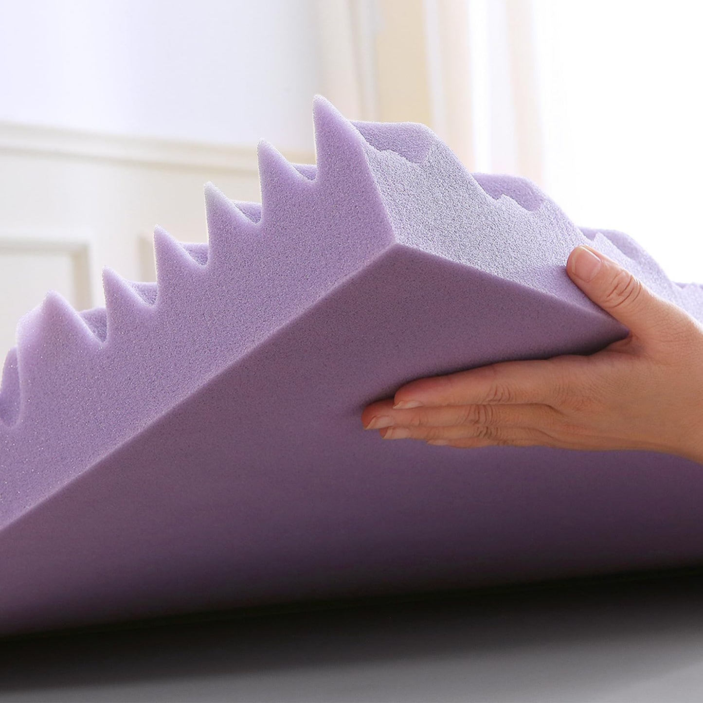 MUXHOMO 3 Inch Full Size Mattress Topper, 7-Zone Cooling Gel Infused Mattress Topper, Egg Crate Foam Bed Pad, CertiPUR-US and Oeko-TEX Certification (54"×75", Lavender)