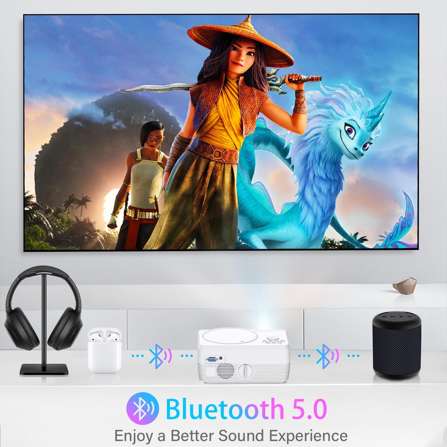 Full HD WiFi Bluetooth Projector Built in DVD Player, 12000LM 1080P Supported, Portable Mini DVD Projector for Outdoor Movies, 250" Home Theater, Compatible with iOS/Android/TV Stick/PS4/HDMI/USB/TF