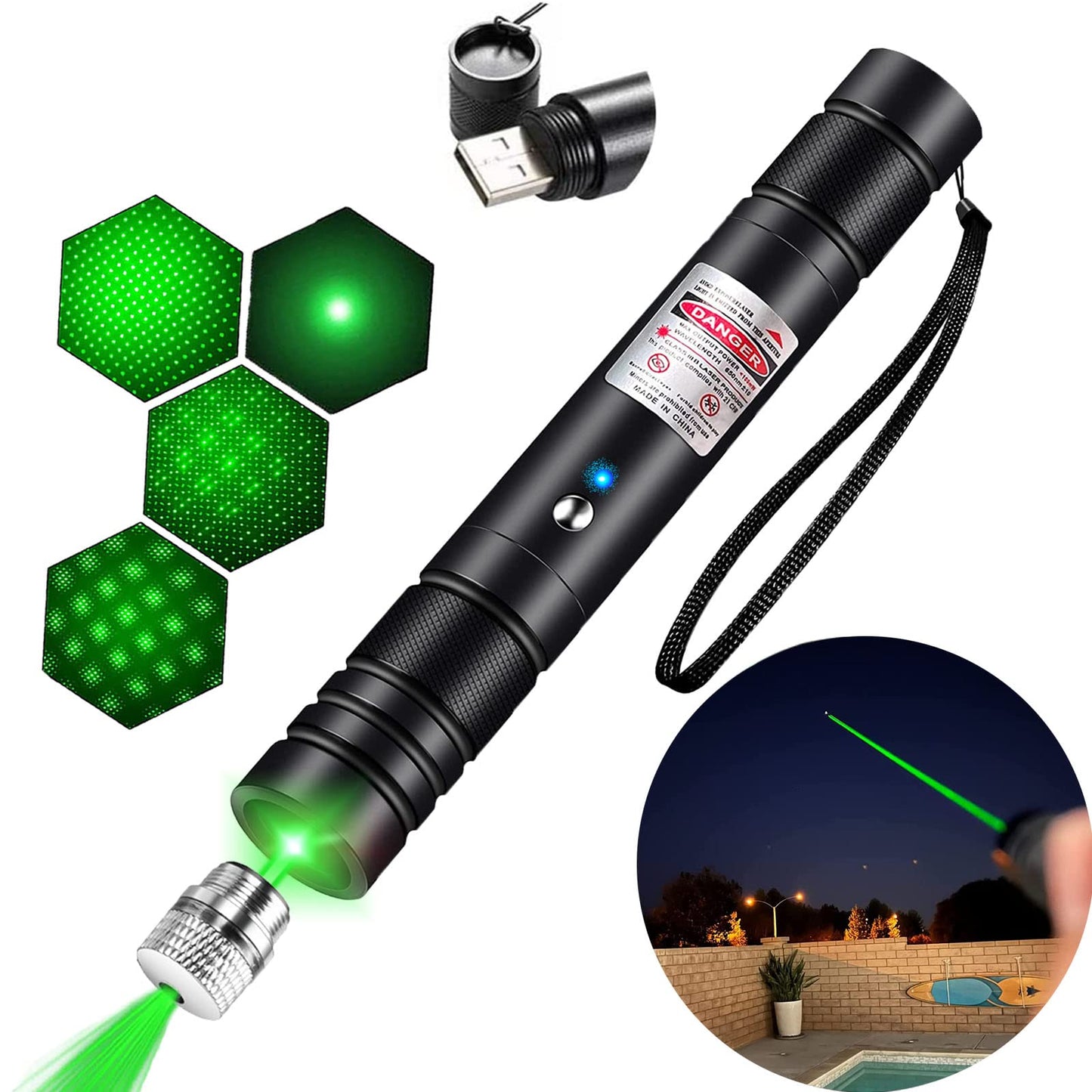 Green Laser Pointer Long-Range Laser Pointer High Power-Rechargeable Laser Pointer for Hiking, Presentations & Outdoor Use