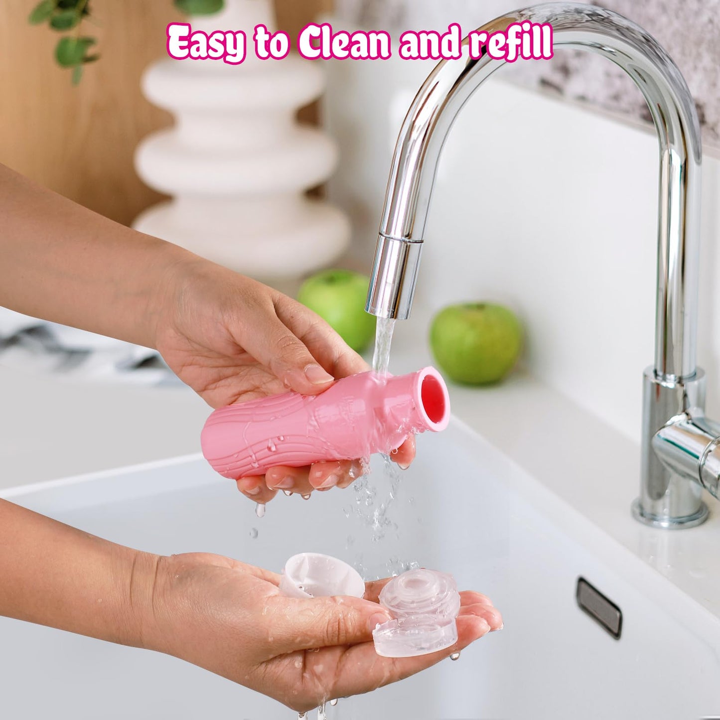 GLAMFIELDS TSA Approved Travel Bottles for Toiletries, 3oz Size Leak Proof Silicone Containers for Shampoo, Conditioner,Easy to Squeeze and Portable, Essentials for Traveling (4 Pack) Pink