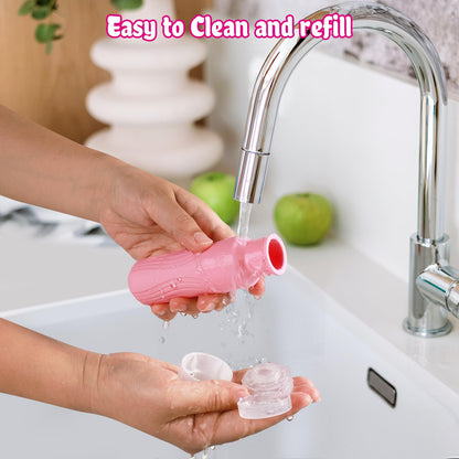 GLAMFIELDS TSA Approved Travel Bottles for Toiletries, 3oz Size Leak Proof Silicone Containers for Shampoo, Conditioner,Easy to Squeeze and Portable, Essentials for Traveling (4 Pack) Pink