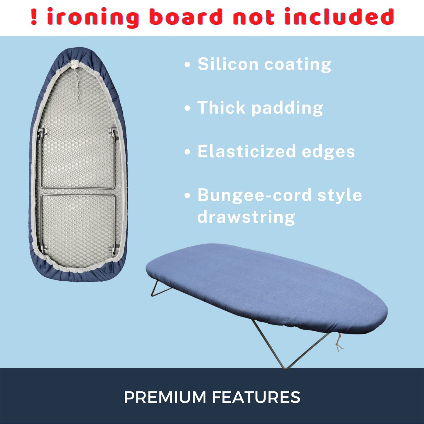 12.5 X 30 inch Smart Table top Ironing Board Cover and Pad with Standard Size, Fits Small, Mini Board, Easy Placement, Extra Thick Padding, Elastic Cord, Heat Resistance (12.5" X 30", Blue)