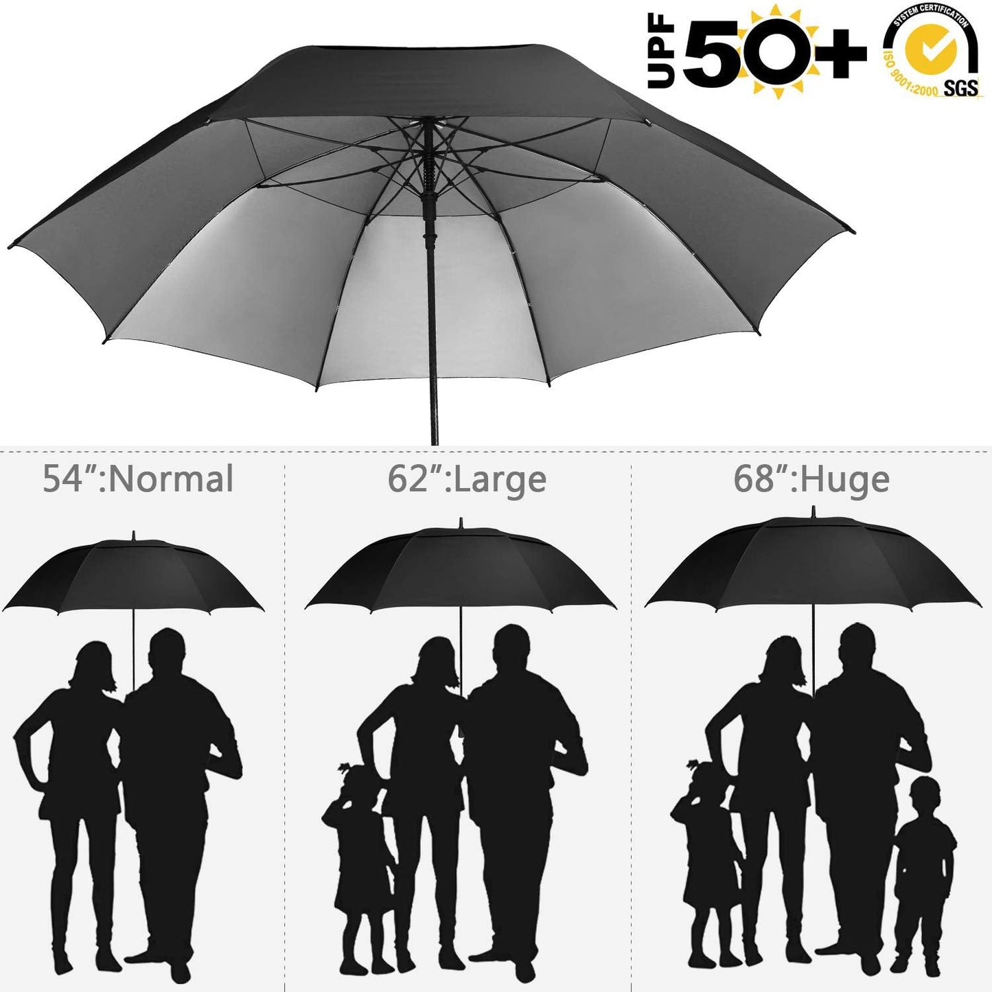 G4Free 68 inch Oversize Windproof Automatic Open Golf umbrella Double Canopy Vented Waterproof Large UV Sun Protection Stick Umbrellas (Black)